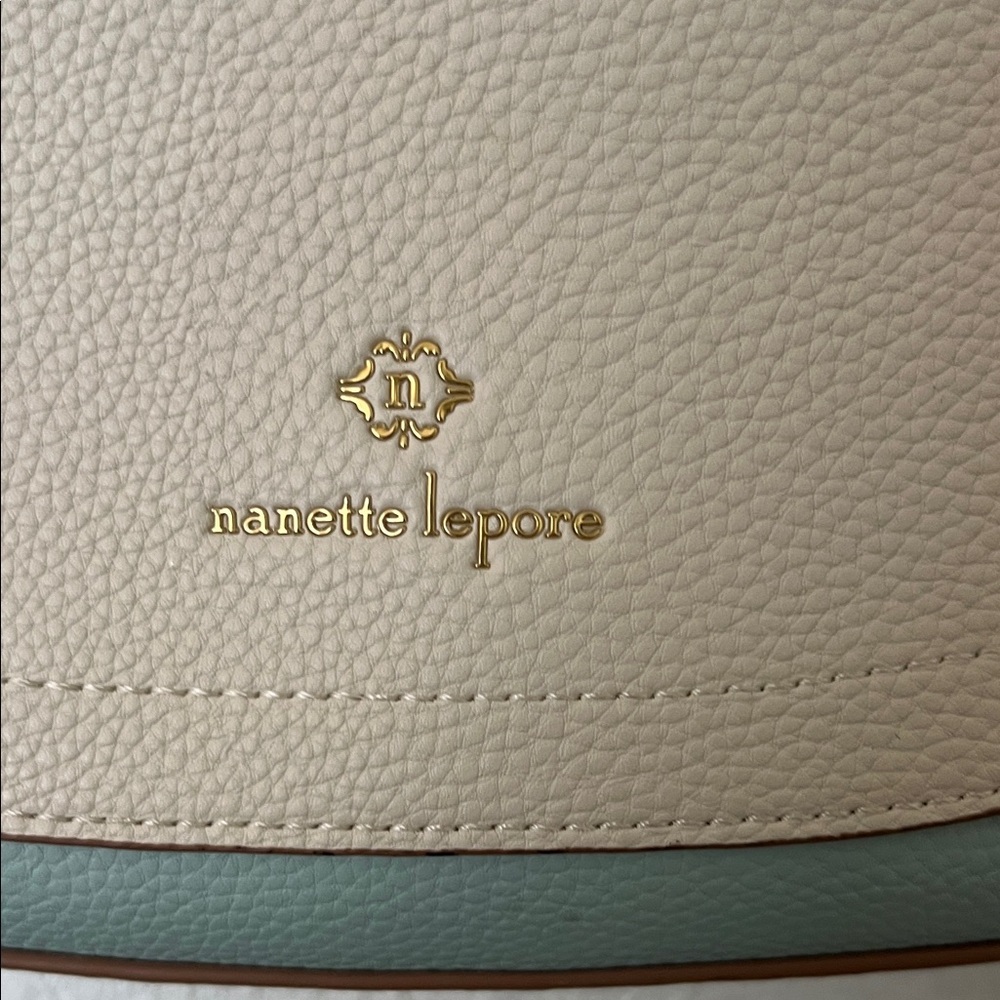 Nanette Lepore Teal and Beige Leather Handbag cross body NWOT - Picture 2 of 10